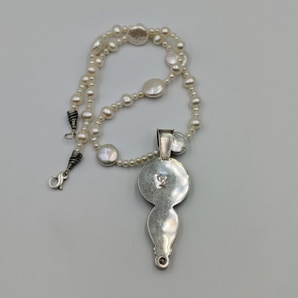 Mars And Valentine Sterling 925 Charcoal Druzy Sapphire Pearl Swallow Necklace - Picture 16 of 16